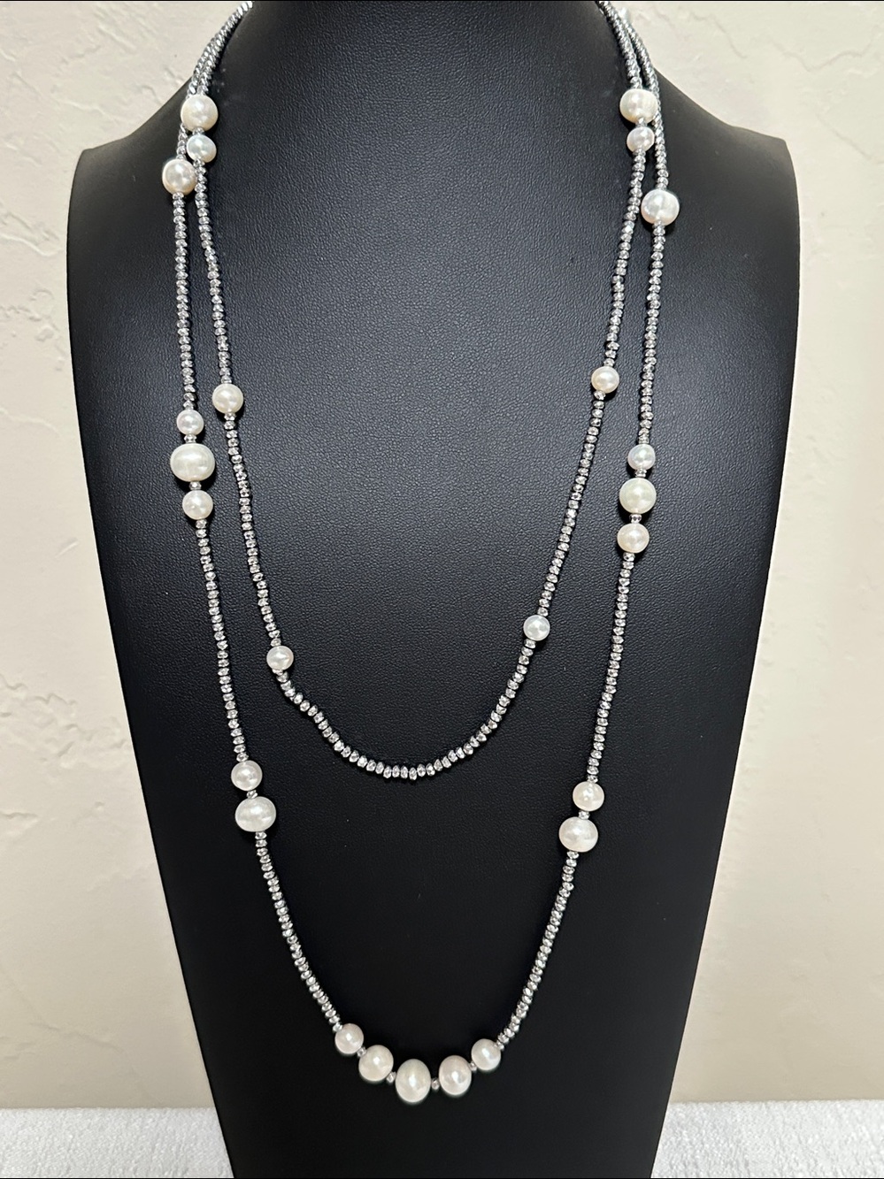 Iris & Lily Freshwater Pearls Silver Tone Continuous Strand Hematite Necklace